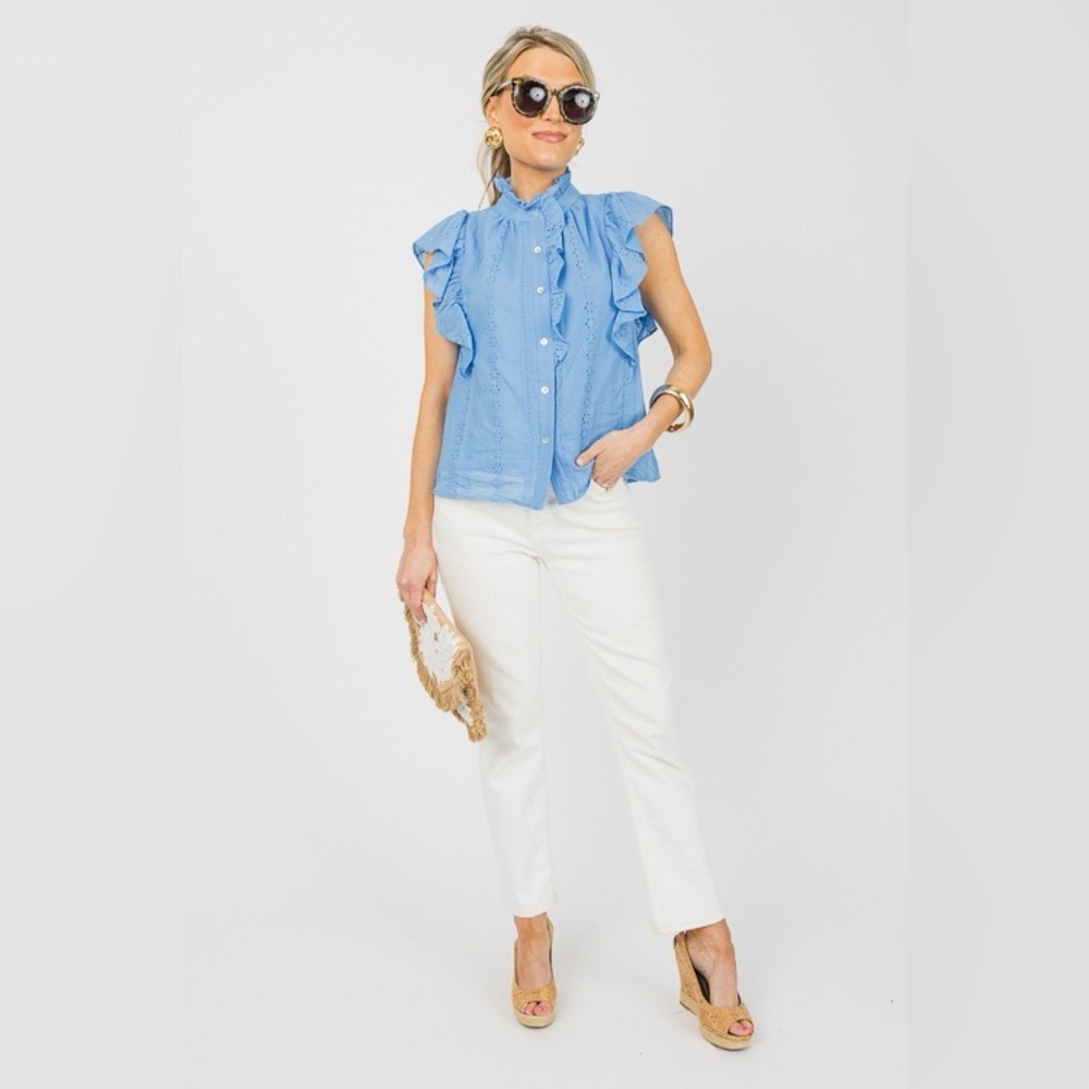 Eyelet Button Top, Blue